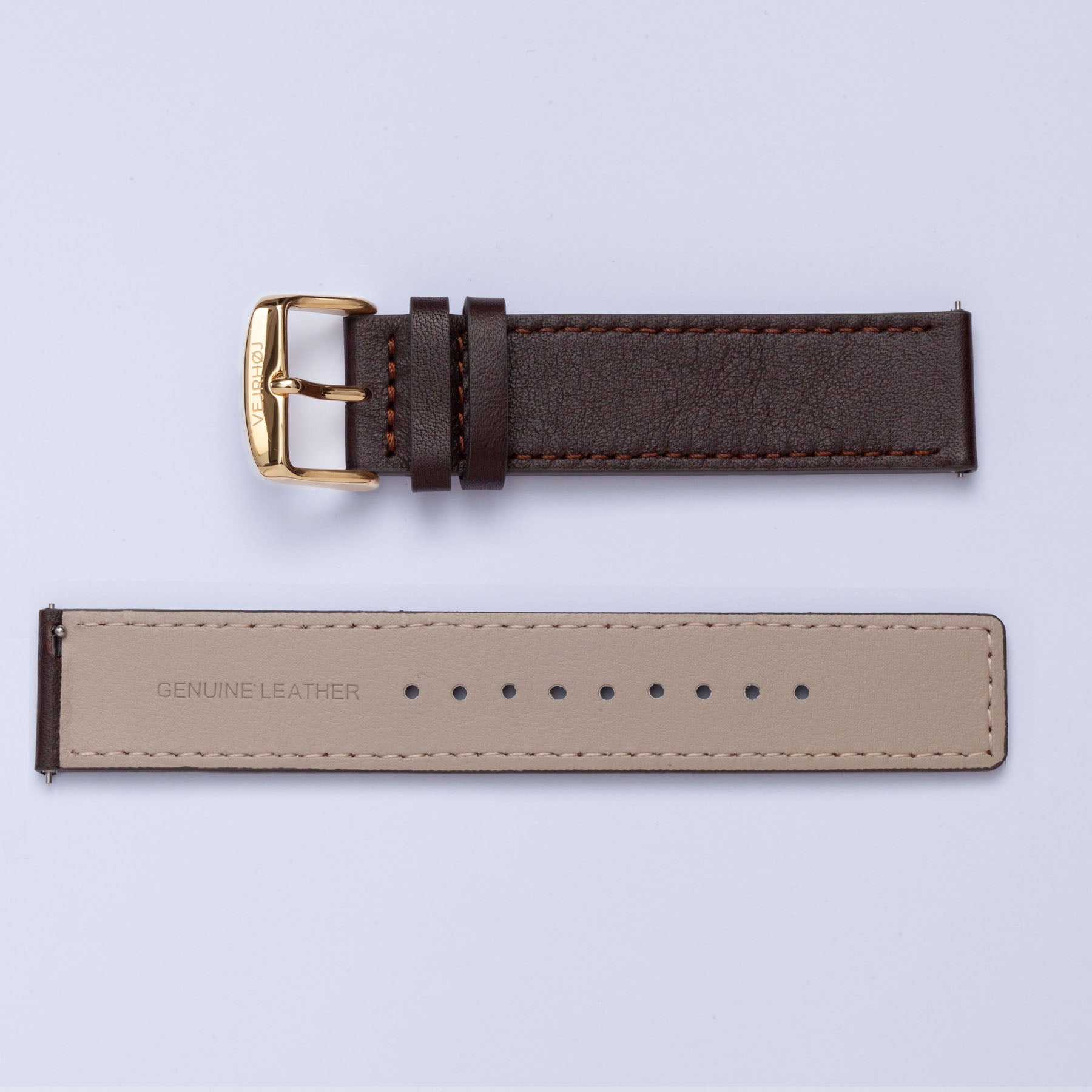 Brown strap with gold buckle