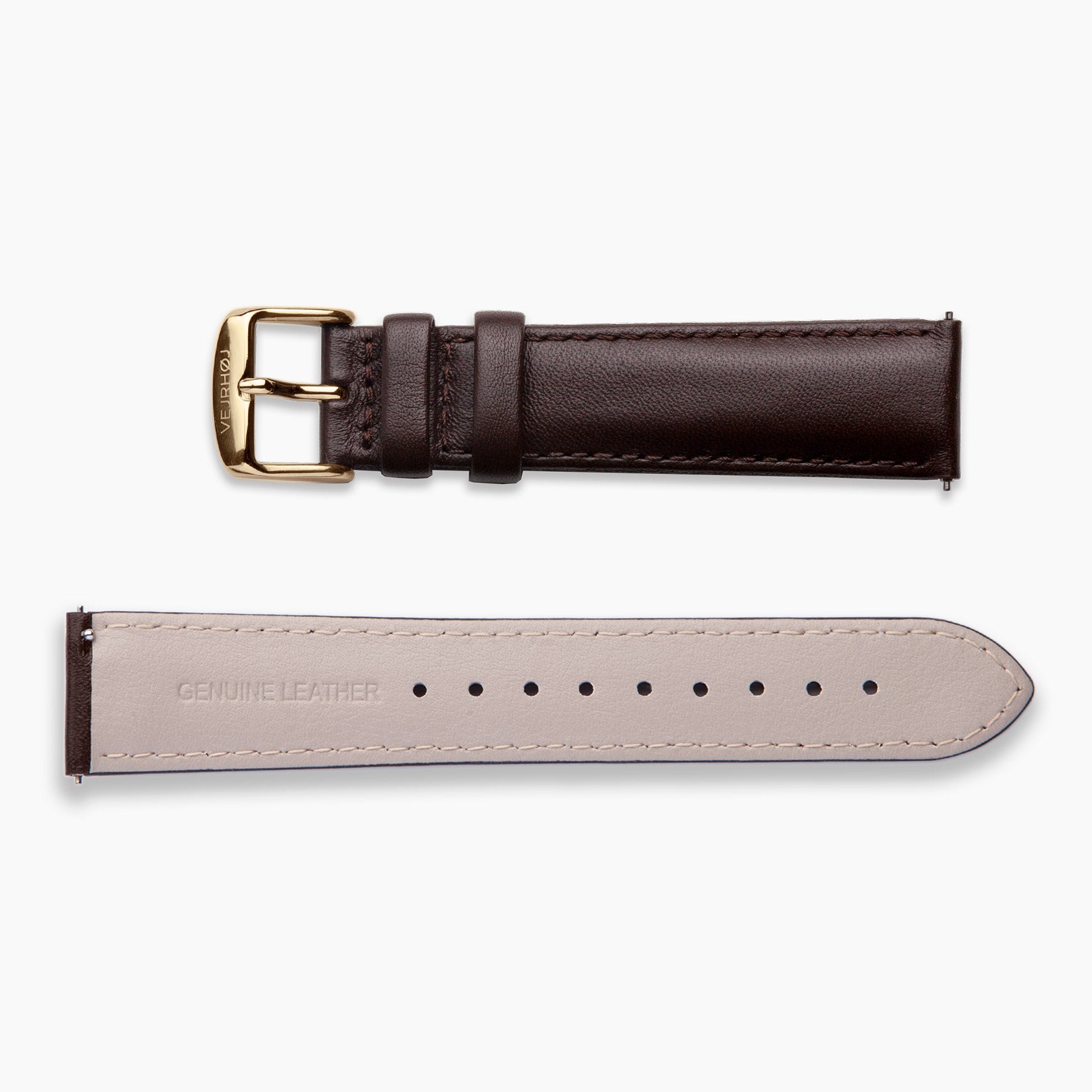 Dark brown strap with gold buckle