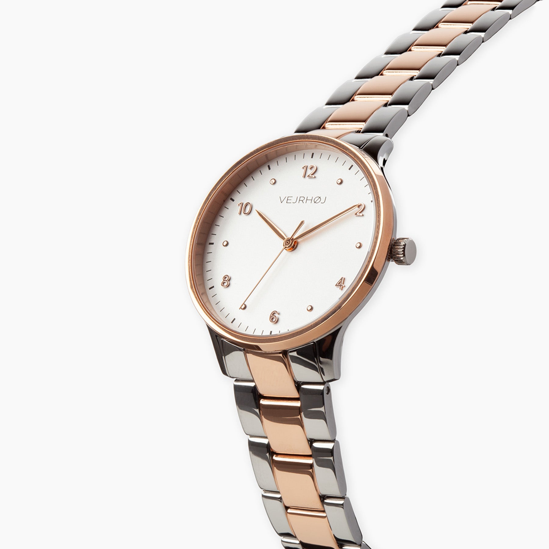 VEJRHØJ Petite Royal Rose, Scandinavian design watch with soft rose gold accents shining elegantly