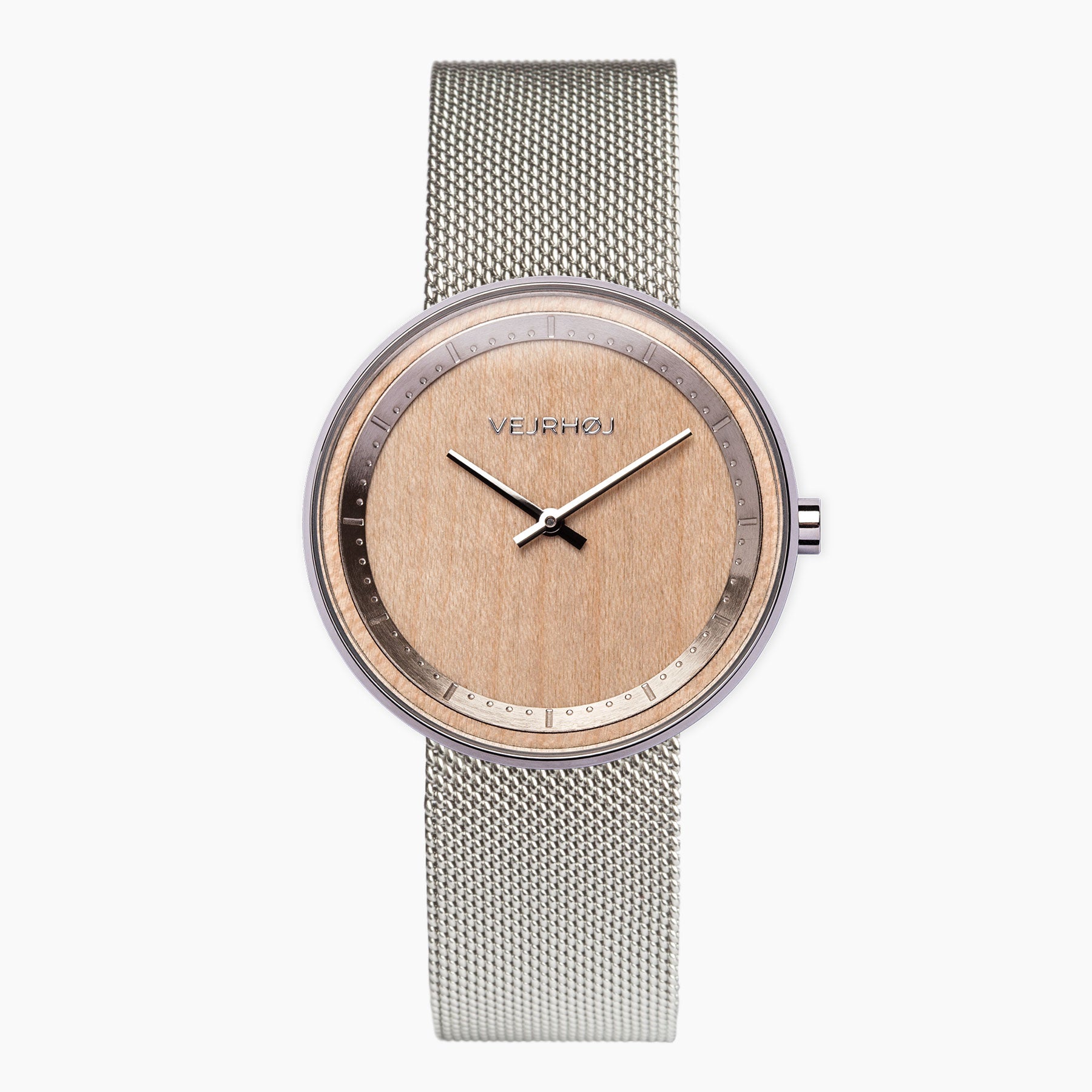 wood watch with mesh band 