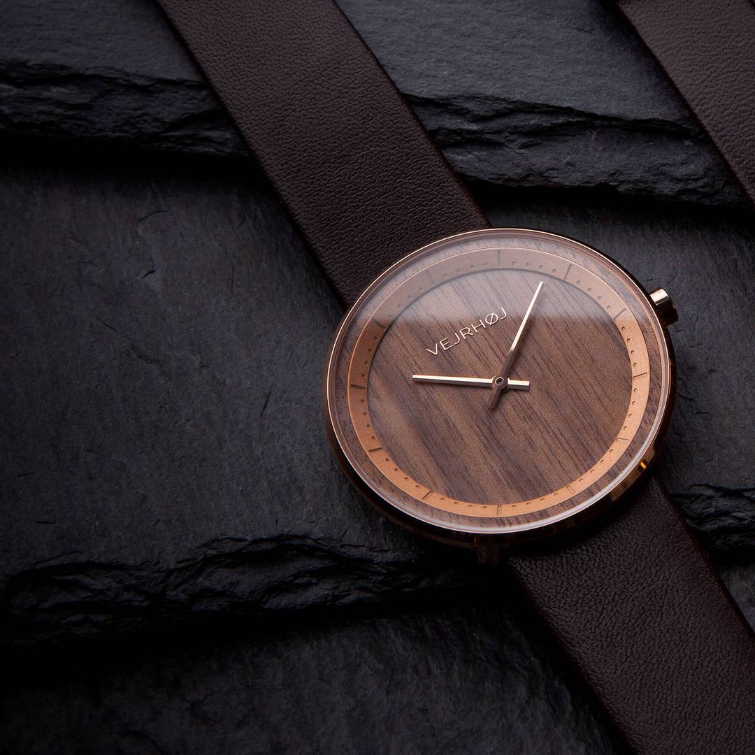 Rose gold wooden watch VEJRHØJ nordic watch brand